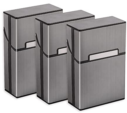 3 Stück Zigarettenetui, Zigarettenbox Metall mit Magnetverschluss, Zigarettenetui aus Aluminium,Verstärktem Kunststoffgehäuse & Einrast Funktion Für 20er Standard Schachteln, Zigaretten Kasten grau