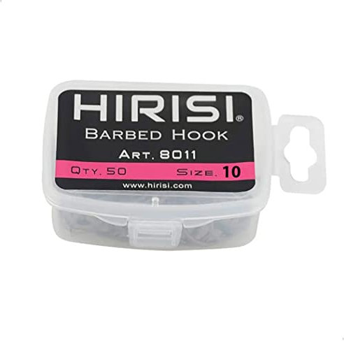 Hirisi 8011 Angelhaken Größe 10 mit Widerhaken Karpfenhaken mit Öse zum Karpfenangeln, Kohlenstoffstahl, Boiliehaken Ansitzangeln, Verschiedene Größen, 1er Pack (50 Stück)