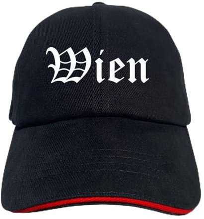 Wien Cappy - Altdeutsch Bedruckt - Schirmmütze - Schwarz-Rotes Cap OneSize-SchwarzRot