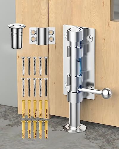 Loquet coulissant robuste de 16 cm en acier inoxydable 304 massif avec finition galvanoplastie, verrou à pêne pour clôture en bois, porte de cour, porte de grange, porte de hangar, intérieur (argenté)