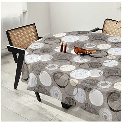 Wachstuchtischdecke Wachstuch Tischdecke abwaschbar Wachstischdecke Plastik-Tischdecken Glatt Oval 140x240cm Schnittkante Kreise Grau Ornamente