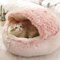 DG Catiee Niche pour chat et chien de petite taille - Sac de couchage apaisant - Lit igloo chaud et moelleux pour chat d'intérieur - Velours - 35 cm - Rose