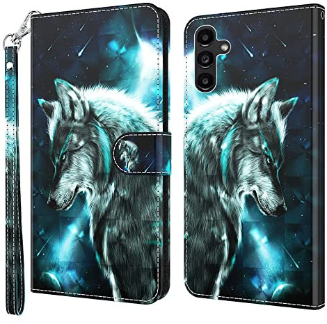 GLANDOTU Case for Samsung Galaxy A14 5G/4G, Flip Folio Wallet PU Leather Cover with Magnetic Button, Standing Function Full-Body Protective for Samsung Galaxy A14 Phone Cases- Wolf