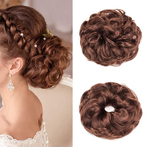 Cybelleza Haarteil Haargummi Haarverlängerung Pferdeschwanz 38g Haarteil Mit Gummiband Dutt Updo Hochsteckfrisuren Gelockt Haarband Gewellt Lockiges Messy Bun für Damen (Auburn)