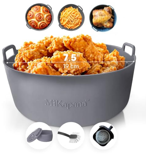 MiKapana Silicone Air fryer Liners Reusable for Air Fryer Basket Sturdy Strong Kitchen Gadgets Air Fryer Accessories Airfryer Liners Silicone Bowl For Air Fryer Oven BPA free (Grey - 7.5)