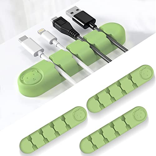 Minicoco Self Adhesive Cable Clips Cable Holders,3pc Silicone Cord Organizer USB Cable Management for Organizing Cable Cords, Home, Office, Car, Nightstand, Desk Accessories (Youthful Green)
