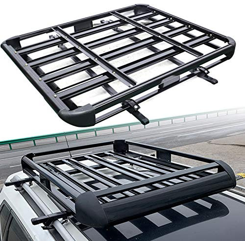Groß Schwarz Dachgepäckträger Auto Aluminium Korb Wanne Gepäck Fracht Relingträger Maximalen Tragfähigkeit von 68 Kg