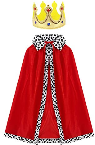 TSHAOUN Erwachsene King Queen Kostümset 2-teiliges Set König Königin Umhang mit Krone Samtumhang Königlicher Umhang Märchen Kostüme Erwachsene für Karneval Halloween Cosplay Mottoparty, 120cm (Rot)