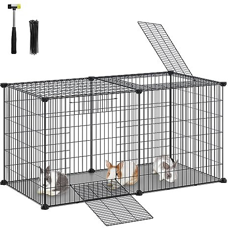 SONGMICS Small Animal Cage, Pet Cage, XL, with Top, Base, 2 Doors, Easy to Clean, 102 x 51 x 51 cm, Black LPI010B01