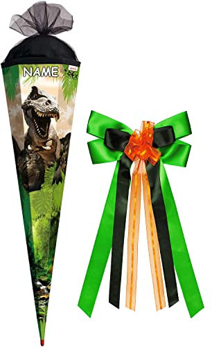 ROTH personalisiert mit Name und großer Schleife 678771 Schultüte Tyrannosaurus 85 cm, eckig, Tüll