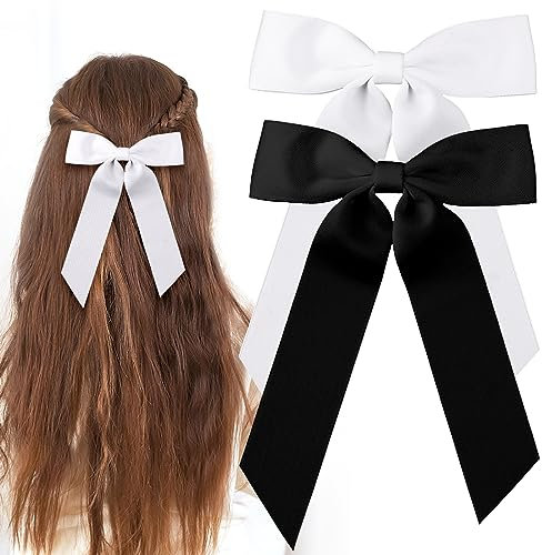 Ouligay 2 Stück Haarschleife Damen Schleife Haarspange Mit Schleife Haarschleifen Clips Schwarz Weiß Schleife Haarspangen Schleife Haare Hair Bow Clip für Damen Mädchen
