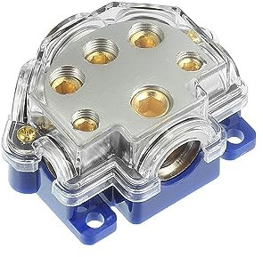 0/2/4 Gauge in 2/4/8 Gauge Out 5 Ways Stereo AMP Power Ground Distribution Block for Car Audio Splitter Blue Base Cover