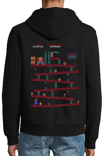 Vintage Arcade Gaming Player Screen Hooded Cotton Blend Zipper Jacket Sweatshirt Hoodie Black XX-Large