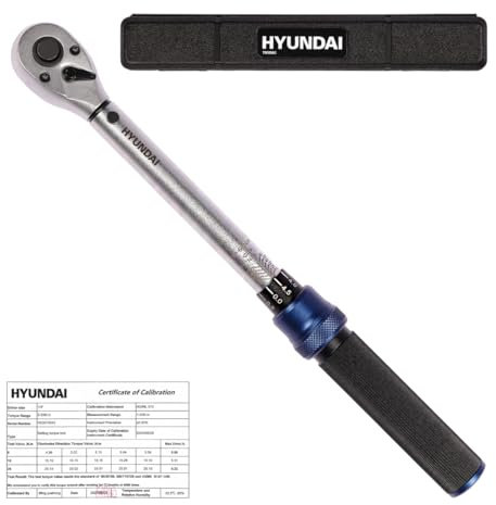Hyundai Drehmomentschlüssel TW59563, 3/8 Zoll, Bereich 10 – 60 Nm, Genauigkeit ±3%, 72-Zähne, Aufbewahrungsbox, Kalibrierzertifikat, Torque Wrench für Motorrad & Fahrrad