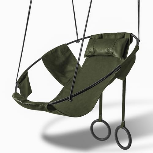 Gladswing Schaukelstuhl, Hängesessel für drinnen und draußen, Hängesessel für Schlafzimmer, Seilschaukel mit tragbarer Tasche für Veranda, Terrasse, Baum, max. 180 kg, Montagematerial inklusive, Grün