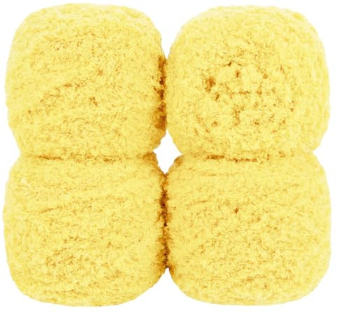 Uiopa Flauschige Wolle Garn Zitronengelb, 400g(4 x 100g, 4 x 80m) Plüschwolle zum Stricken 3 Stränge Fransengarn, Handstrickgarn Weiche Häkelwolle zum Decken Schals Mützen DIY-Projekte