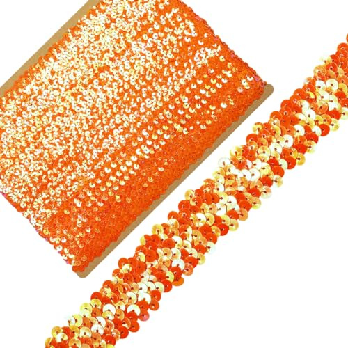 Länge 9,1 m, Breite 2,8 cm, orangefarbenes elastisches Paillettenband zum Nähen, Kleid, Tanzkostüme, Stirnband (Orange)