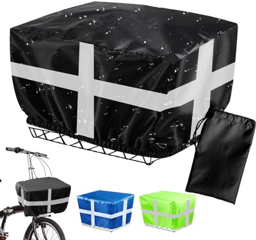 YOUYIKE Fahrrad Regenschutz, Fahrrad Korbabdeckung mit Reflexstreifen Schwarz 46x32x20cm, Fahrradabdeckung Wasserdicht, für Fahrradkorb hinten, Fahrradkorb vorne