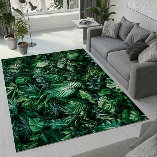 ROUSKI Palmenblätter Teppich Wohnzimmer Schlafzimmer 3D Muster Tropisch Dschungel Teppiche rutschfest Waschbarer Kurzflor Teppich Grösse 180x240 cm Flauschig Weich Soft Home Outdoor Carpet Matte