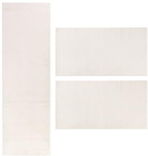 Carpetsale24 Bettumrandung Schlafzimmer 3 teilig Kurzflor Teppich Creme Bettvorleger Schlafzimmer Bettset: 2 St. 80x150 cm | 1 St. 80x250 cm - Skandinavischer Teppich Läufer Set Boho-Stil Einfarbig