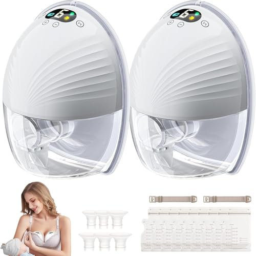 Wearable Breast Pump Electric, Electric Breast Pump Hands-Free with LED Display, 3 Modes and 9 Levels, Breastfeeding Pumps, Rechargeable Breast Pump Electrical with 21/24MM Flanges Flange (2 Packs)