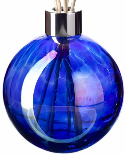 Amelia Art Glass Glass Reed Diffuser Sphere in Solid Metallic Blue