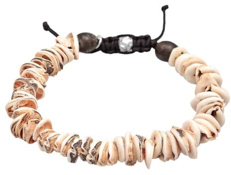 Kuzzoi Pulsera de Buda para hombre, piedra natural, conchas, cauri conchas, 10-15 mm, plata 925, pulsera surfista para hombre, longitud 19-21 cm, Plata de ley Vidrio Nailon, Concha Kauri