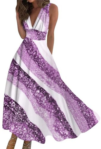 Kleid Damen Kurz Flügelärmel Rüschen Maxikleid Damen Kleid Kleid Lang Festliche Kleider Strandkleid Leichte Freizeitkleid Mit Taschen Kleider Damen Festlich Sommerkleid（3-Purple,M）