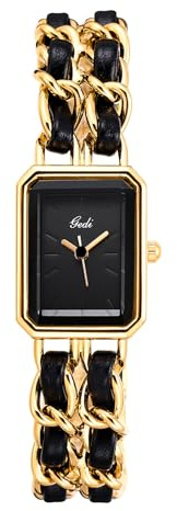 Gosasa Women's Elegant Dress Watch Chain Braid Band Fashion Square Bracelet Watches for Women Retro Minimalist Analog Quartz Waterproof Ladies Watch (Gold)