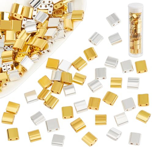 NBEADS 140 Stk. Metallische Farben Perlen, 5x4.5-5.5mm Glasperlen 2-Loch -Perlen Japanische Galvanische Glasperlen für Schmuck Design Halskette Armband Ohrring Machen