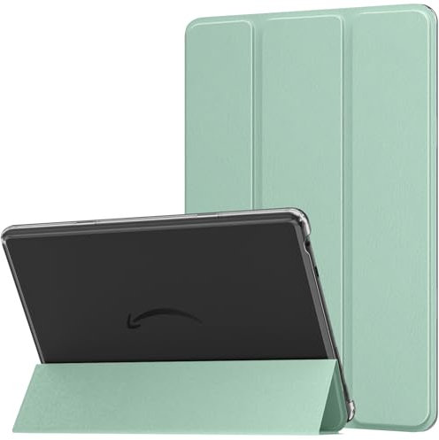 MoKo Hülle für Amazon Fire HD 10 Tablet (13. Gen, 2023 Modell) 10.1, PU Leder Dreifach Schutzhülle für Fire Tablet 10 2023 transparent gefrostet Rückseite, Auto Schlaf/Aufwach, Agave Grün