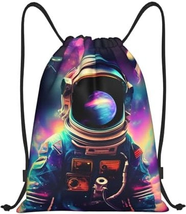 MyPiky - Mochila con cordón para gimnasio de compras, yoga, deporte, playa, para hombres y mujeres, Spaceperson Galaxy Trippy, M