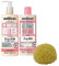 Soap and Glory Clean on Me Shower Gel Body Wash 500ml and Righteous Butter Body Lotion Pump 500ml Bundle with Rainbow Gifts Sponge Set