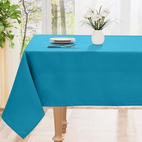 smiry Table Cloth Wipe Clean Rectangular 140x200 cm, Wipeable Water Resistant Polyester Tablecloth, Washable Fabric 6 to 8 Seater Dining Table Cover for Kitchen Indoor Outdoor, Teal