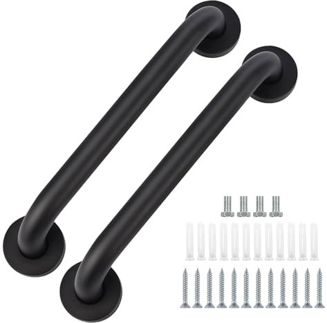 supregear Barra de Agarre para Baño, 2-Pack 70 cm Barra de Seguridad Antideslizante para Baño de Acero Inoxidable 201 en Acabado Negro Frotado con Aceite Pasamanos, Tornillo Oculto Montado Pared