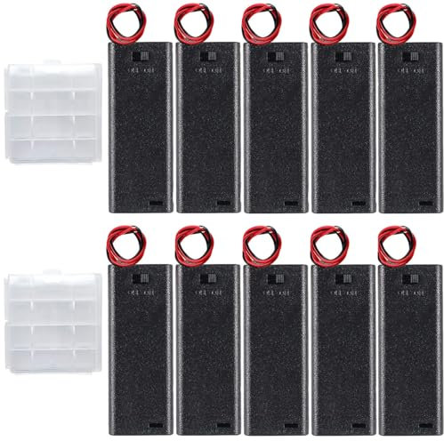 VISSQH 10 pcs Black AAA battery holder,2 x 1.5V AAA Plastic battery holder housing with ON/Off Switch & Wire Leads & Cover+2 PCS Plastic Battery Storage Box(3V)