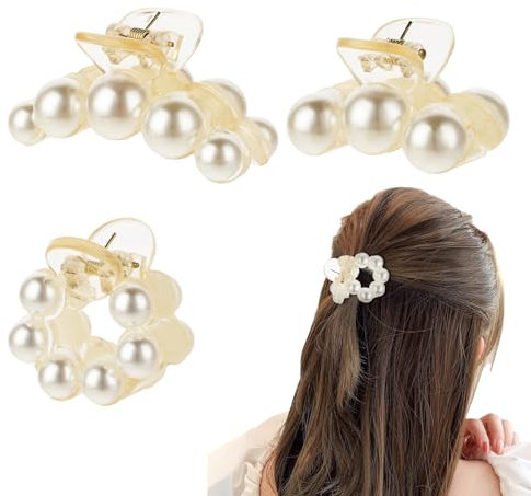 cobee 3 Stück Haarklammern Perlen, Mini Haarspangen Kristall Klauenklammer für Frauen und Mädchen Styling-Werkzeuge für Täglich Party Hochzeit