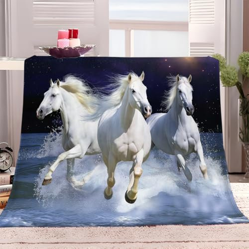Kuscheldecke Flauschig 220x240 cm Sternenhimmel Tier Pferd Sofaüberwurf, FleeceDecke, Tagesdecke, Wohndecke Warm Weich, Wohnzimmerdecke, 3D Drucke Decke für alle Jahreszeiten