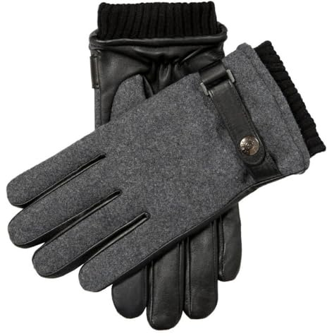 Dents Mens Amesbury Touchscreen Flannel and Leather Gloves - Charcoal Grey/Black - Large
