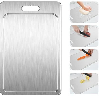 Planche à découper en titane 100 % pur titane avec rainure pour jus, planche à découper double face de qualité alimentaire pour couper la viande, les légumes, les fruits (titane-moyen)