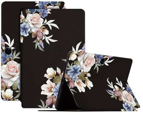 SLLMYYX Funda para tablet Oppo Pad Air2 / Oppo Pad Neo de 11.4 pulgadas, funda protectora de piel con función de encendido y apagado automático (flores negras)