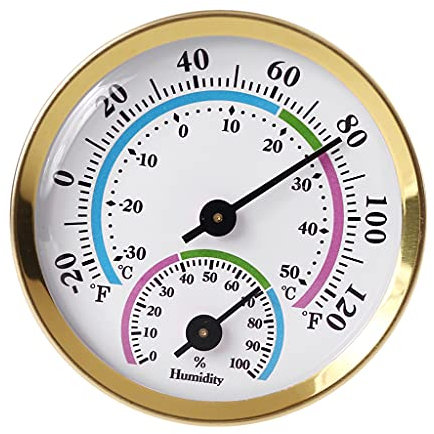 1 confezione da 1 igrometro analogico per temperatura e umidità, senza batteria, per interni, ufficio, casa, stanza da esterno, oro