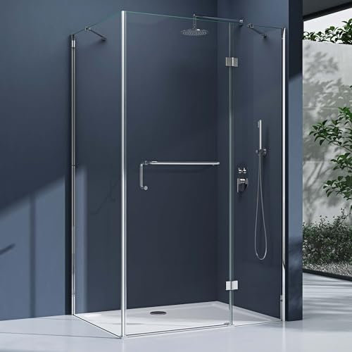 doporro Cabine de Douche Transparent en Angle 80x120cm Paroi de Douche Montage Réversible Rectangulaire Ravenna4K Verre de Sécurité 6mm Nano