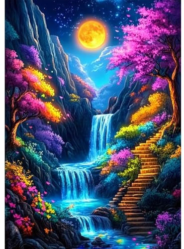 QENSPE Fantasy Landschaft Diamond Painting, Mond Diamond Art Set Erwachsene, Kristall Diamant Kunst mit Werkzeugen DIY Handwerk für Haus Zimmer Wand Dekor 30x40cm