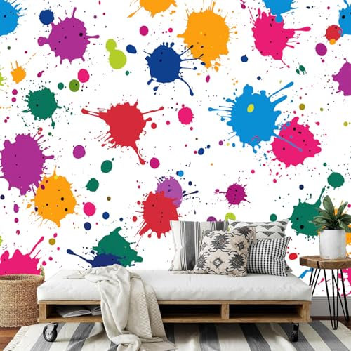 DLERFLOVR Papier Peint Panoramique Encre De Couleur - 350x250cm - Revêtement mural décoration salon - Éclaboussures De Peinture 3D Poster Geant pour Salon Chambre restaurant Décoration