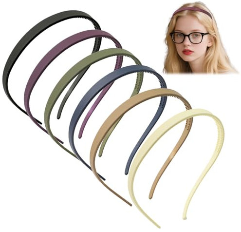 GTNCE 6 Stück Kein Kopfschmerz Haarreifen für Brillenträger, Flex-Haarreifen ohne Druck, Dünne Zickzack Stirnbänder mit Zähnen, Mattes Finish Haarband für Alltag, Sport & Sonnenbrille