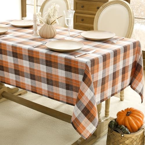 Softalker Halloween Table Cloth Rectangular 140x200 cm (55x78in) Rust & Brown Checkered Tablecloth Wipe Clean Autumn Dining Small Table Cover for Coffee Restaurant Party Buffet Tabletop Decoration