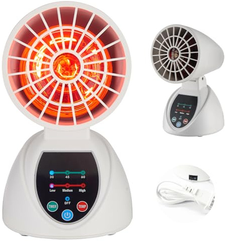 GUOMIS Rotlichtlampe wärmelampe,Rotlichtlampen, Infrarotlamp 150 watt,3-stufige Temperatur- und Zeiteinstellung, verstellbarer Winkel, fördert die Durchblutung und lindert Muskelermüdung