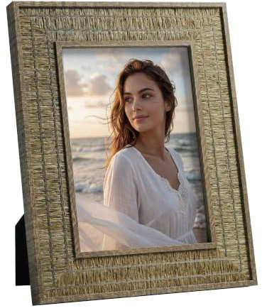 Afuly Boho Bilderrahmen 13x18 Natur Papier Fotorahmen Picture Frame | Tisch oder Wand, Hoch- oder Querformat, handgefertigte Flechtoptik; Geburtstags- oder Jubiläumsgeschenk für Mama und Familie