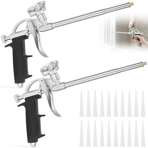 2 Stücke PU Schaumpistole mit Ergonomischem Kunststoffgriff, PU Bauschaumpistole, Metall Bauschaum Pistole, Dosierpistole zum Abdichten & Füllen, Pistolenschaum für Heim & Bürogebrauch
